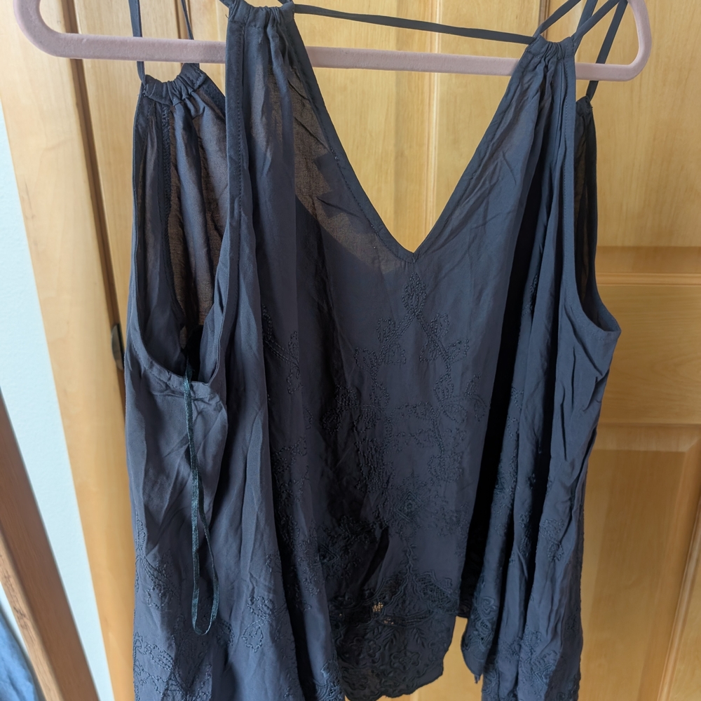 Lovestitch Deep Blue Cold Shoulder Embroidered Top - Picture 6 of 9